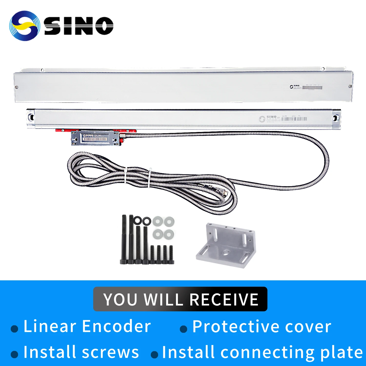 【1U】SINO KA300 High-precision Linear Scales 1um 5V TTL Optical Ruler Stroke Length 70 120 170 220 270 320 370 420mm Lathe Scale