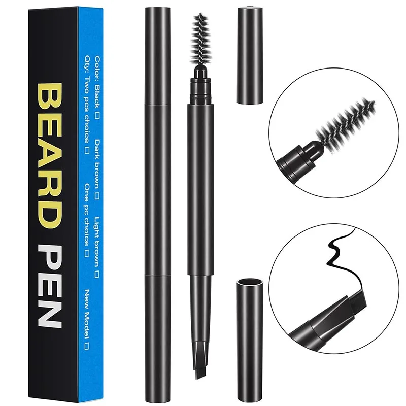 Waterproof Long Lasting Beard Pen Beard Space Filler Pen Barber Pencil With Brush 2IN1 Male Mustache Repair Shape