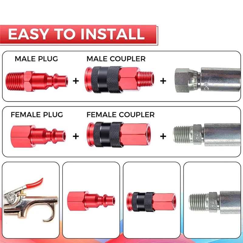 

A84E-Aluminum Quick Connect Air Hose Fittings Kit, 1/4" NPT Air Coupler And Plug(14 Pieces)