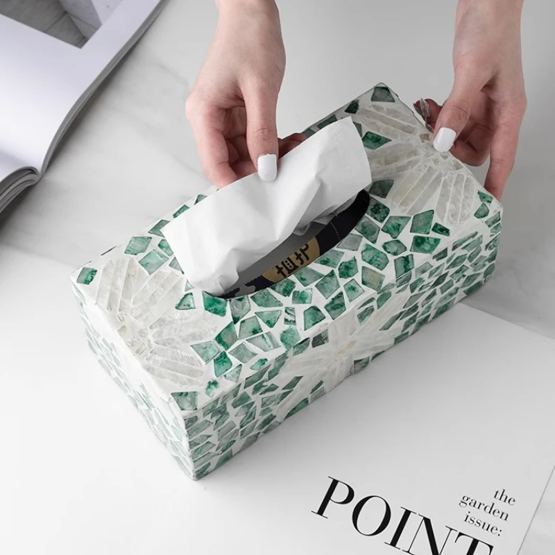 Natural Seashell Tissue Box Cover Coastal Bohemian‑Style Tissue Holder Storage Organizer Creative Furnishing For Home Living