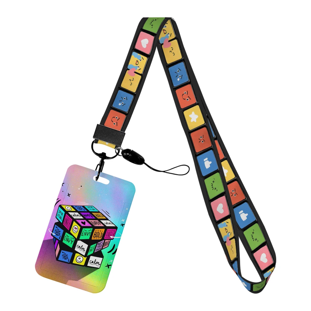 Kubus ontwerp lanyard voor sleutels ketting ID creditcard cover bus kaarthouder charme campus badge houder voor student gepersonaliseerd cadeau