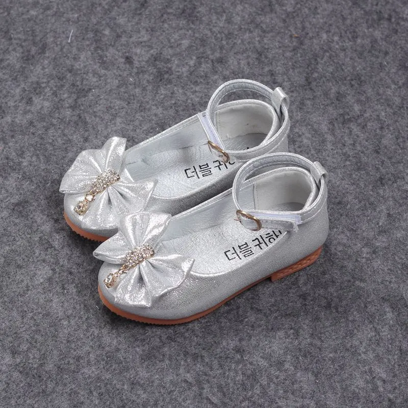 2023 Spring Autumn Fashion Baby Girl Shoes Princess Bow-knot With Rhinestone Pendant Kids Single Shoes For Girls Children