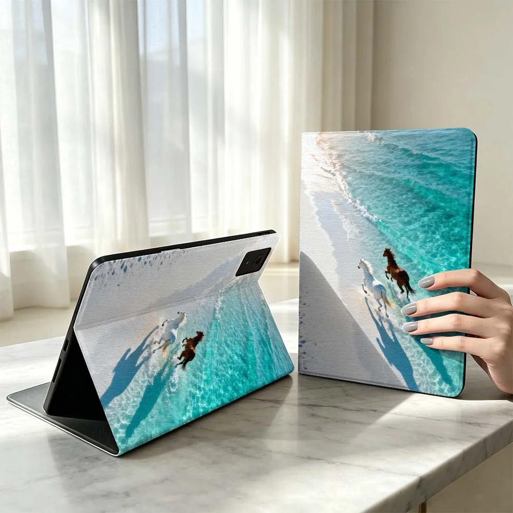 Blue Beach Horses For Xiaomi Poco Redmi Pad 8 2 4 C1 6 6S 7 7S SE 9.7 14 11 11.2 12.1 12.5 Inch Tablet Case Pen Tray