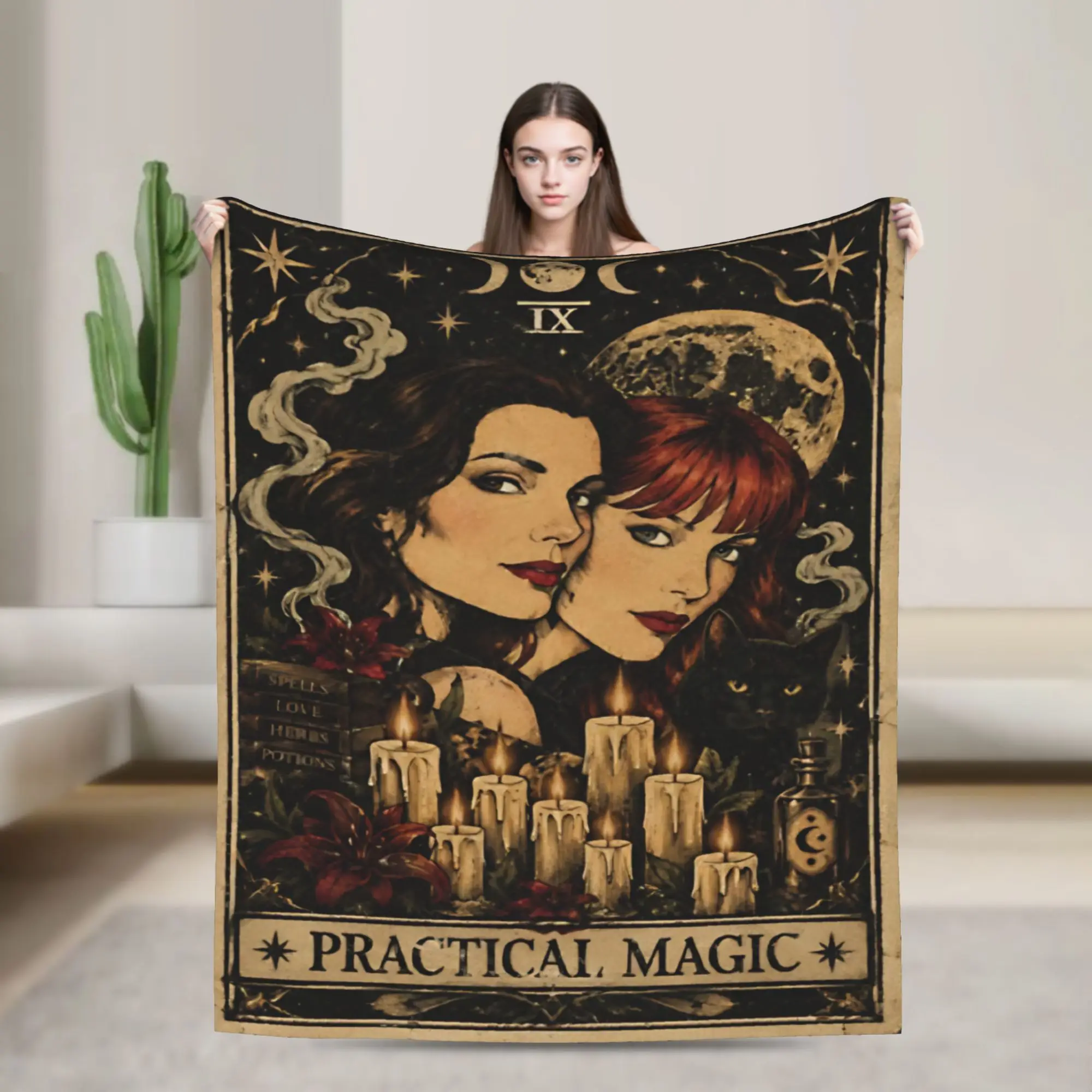 Novelty Design Practical Magic Witchcraft Wiccan Occult Gothic Celestial Blankets Super Soft Flannel  Cozy Throw Blankets