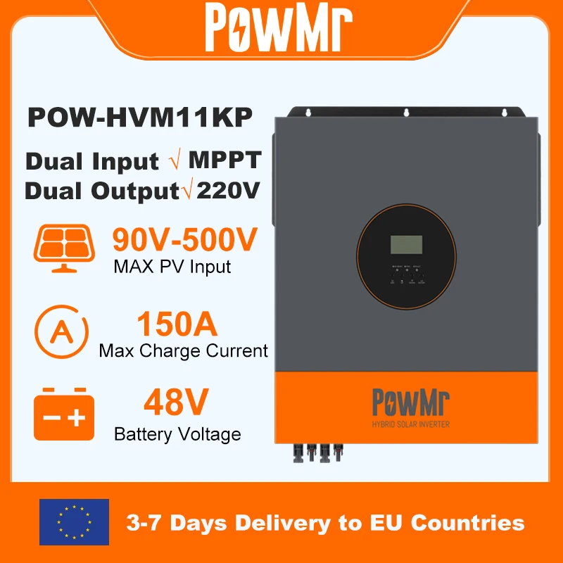 Inverter solare ibrido PowMr 11KW 48V 220V On/Off Grid con caricatore MPPT 150A, funzionante senza batteria, collegabile in parallelo fino a 9 unità.
