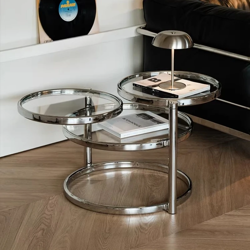 

Creative designer coffee table home living room sofa stainless steel round rotating coffee table
