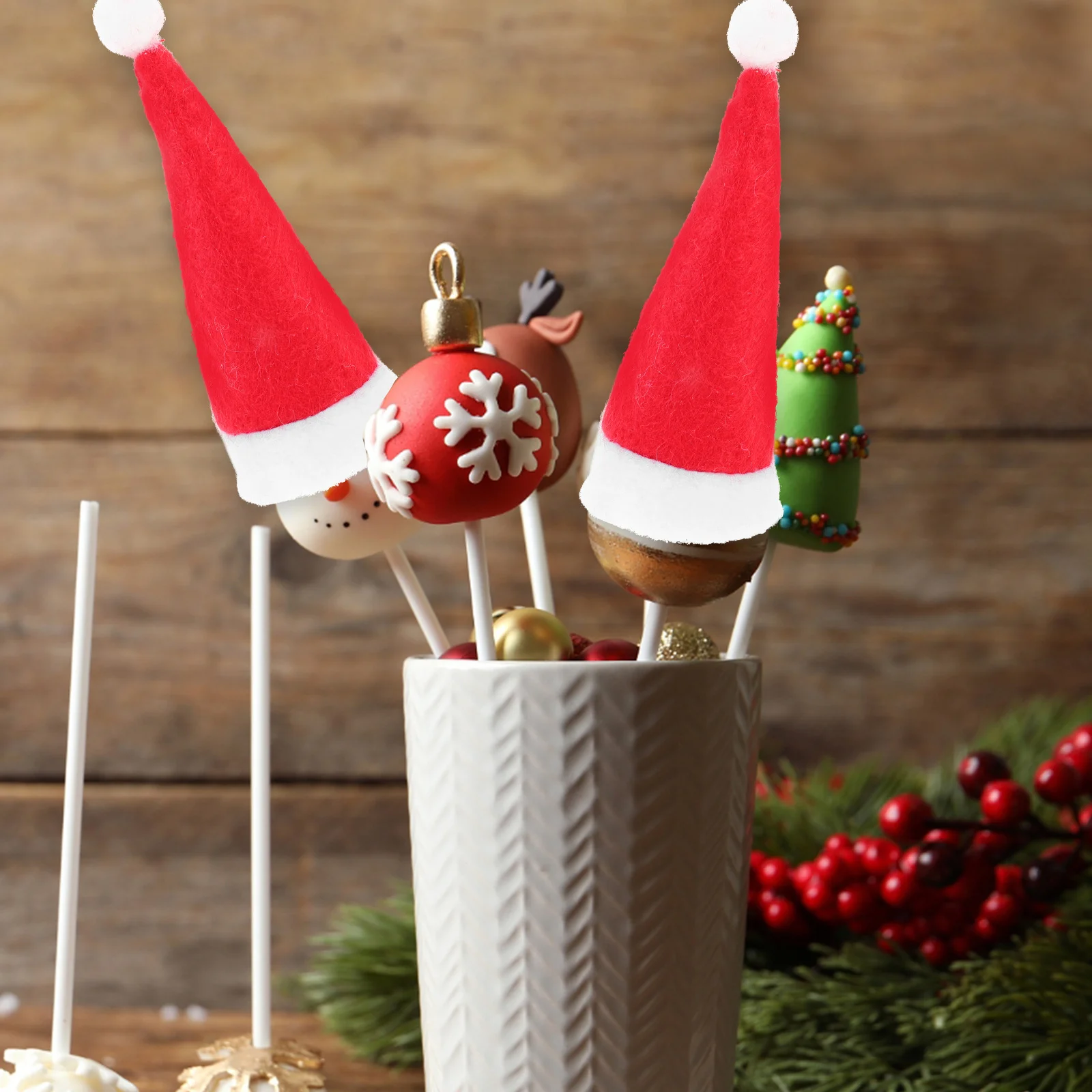 

24 Pcs Santa Hat Non Decor Mini Elf Hats Woven Lollipop Christmas Elf Green Hats for Crafts Party Photo Props Tiny Decor