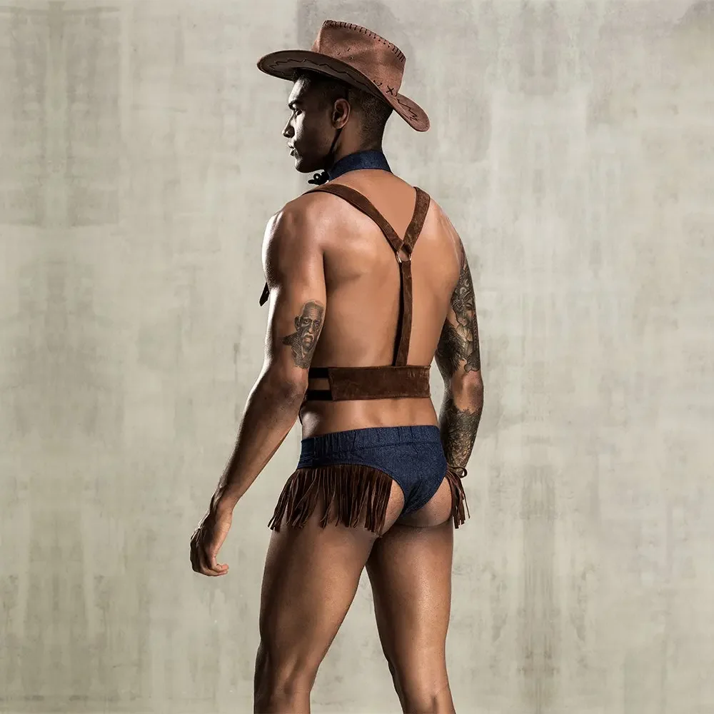 Sexy Erotic Cowboy Lingerie Vest Western Style Uniform Cosplay Bodysuit Hot Cool Sex Nightwear Role Play Porno Costumes for Men