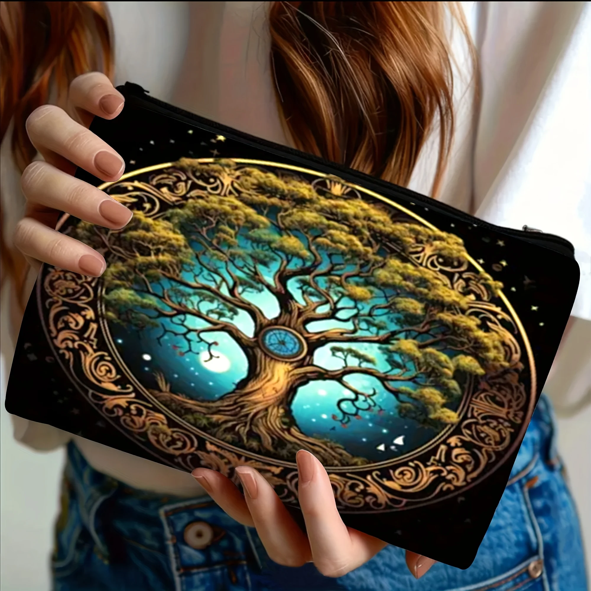1 Stück Make-up-Tasche „Baum des Lebens“ – künstlerische kosmische und natürliche Designs, leichter Reise-Kosmetik-Organizer mit sicherem Reißverschluss