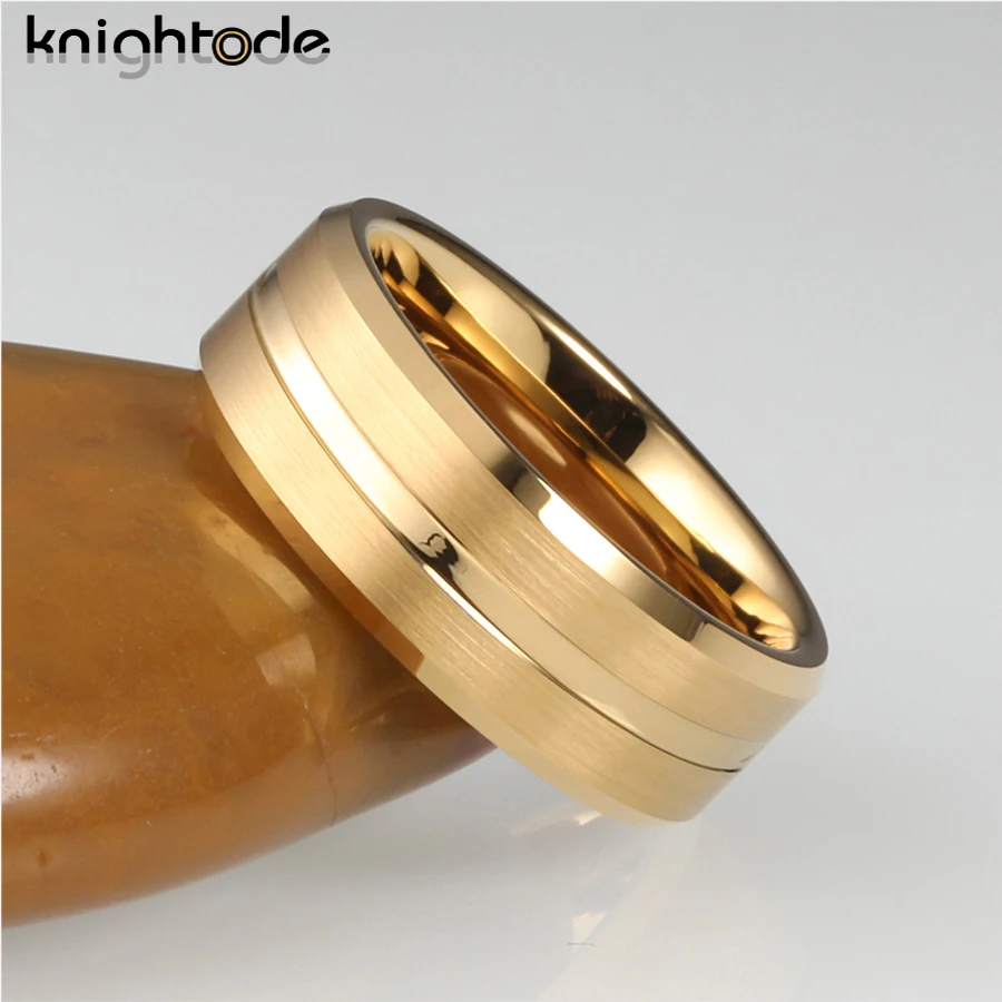8mm Classic Tungsten Carbide Wedding Band For Men Women Engagement Rings Beveled Edges Center Grooved Brushed Comfort Fit