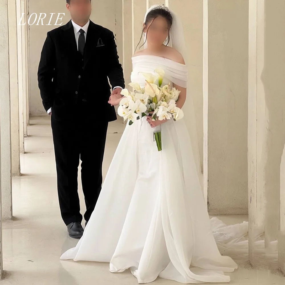 

LORIE Luxury A Line Civil Wedding Dress Off The Shoulder Bridal Dresses Elegant Pleat Wedding Gown Customized 2026