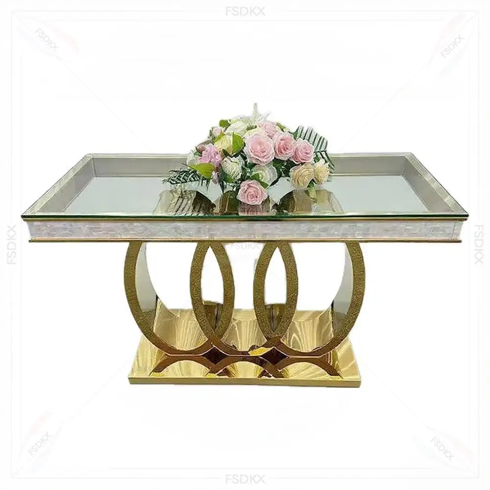

FSDKX Rectangular Gold Stainless Steel Table for Wedding Banquets & Events for Dining & Living Room Square Bridal Table
