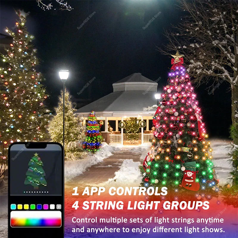 1.8 متر أضواء شجرة عيد الميلاد 400LED الذكية تغيير لون عيد الميلاد ضوء مع الموقت عن بعد مزامنة الموسيقى بلوتوث App التحكم الضوء
