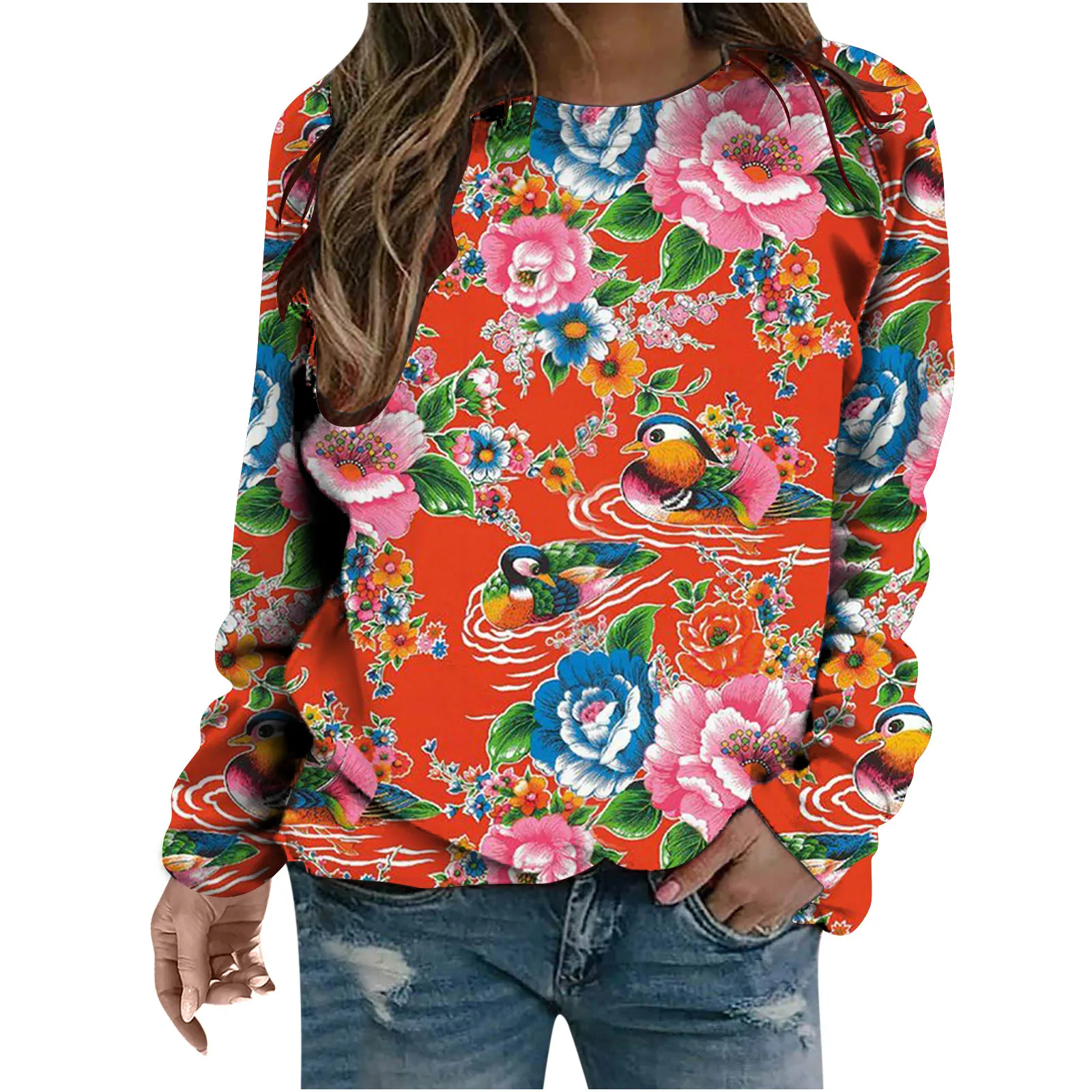 Ethnic Style Flower Sweatshirts Floral 3D Print Autumn Women Hoodies Long Sleeve Y2k Oversized Pullovers Tops Female Clothing