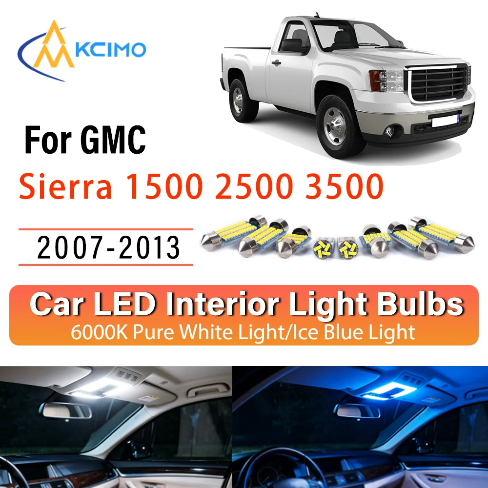 

LED Interior Light Bulb Set For GMC Sierra 1500 2500 2007-2013 Easy Install Bright White/Blue Dome Map Door Courtesy Brights