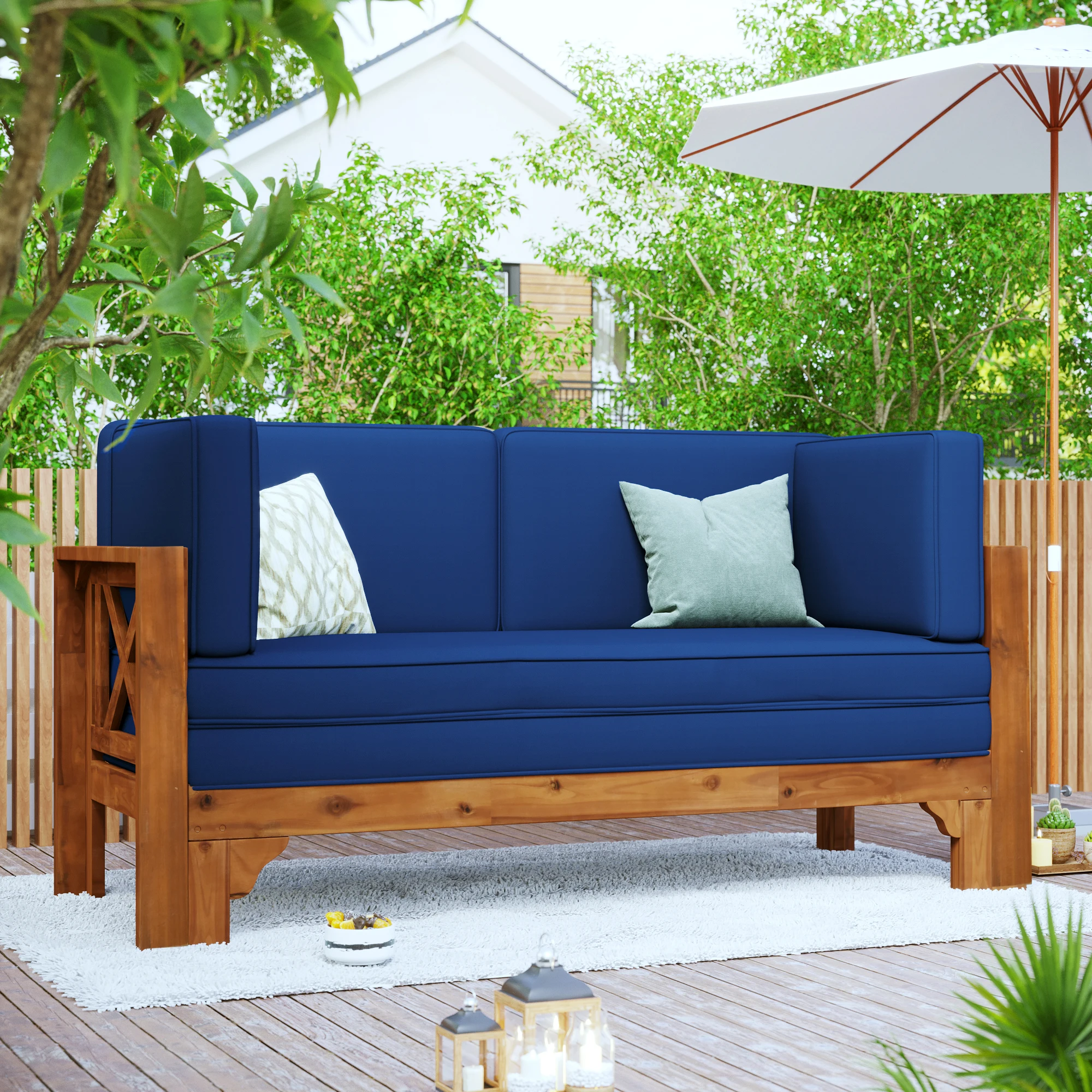 

Outdoor Patio Extendable Wooden Sofa Set Sectional Furniture Set with Thick Cushions for Balcony,Backyard, Poolside