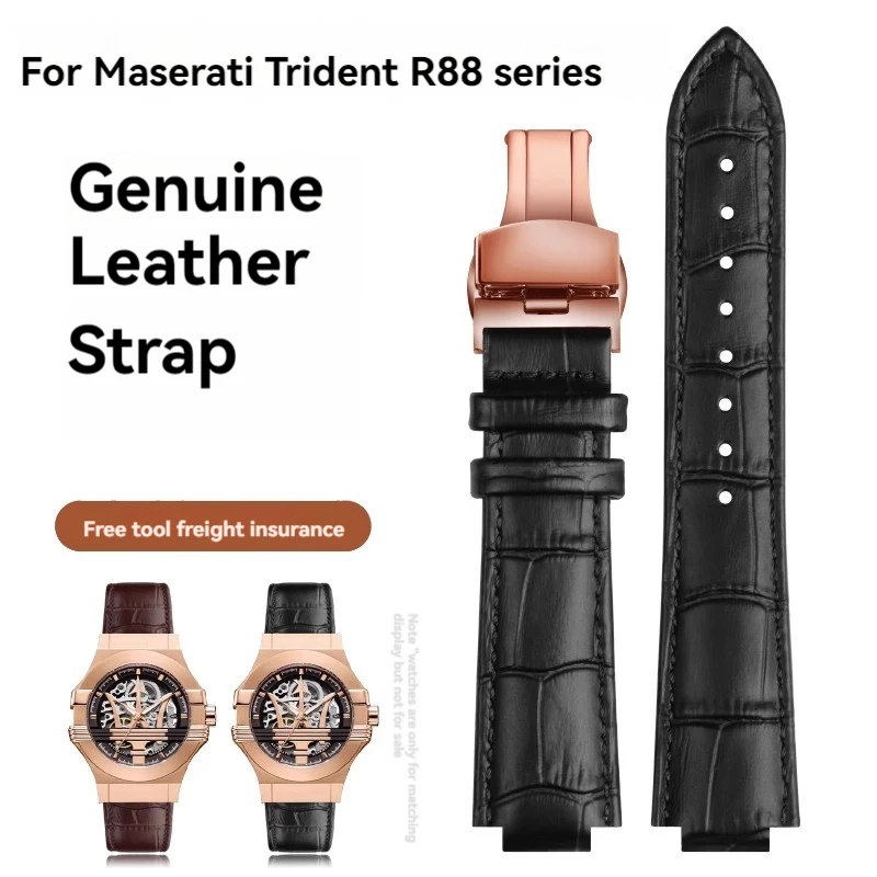 21mm 24mm Cowhide Leather Watchband For Maserati Trident Series R8821108025 Raised Calfskin Watch Strap Men Women Bracelet