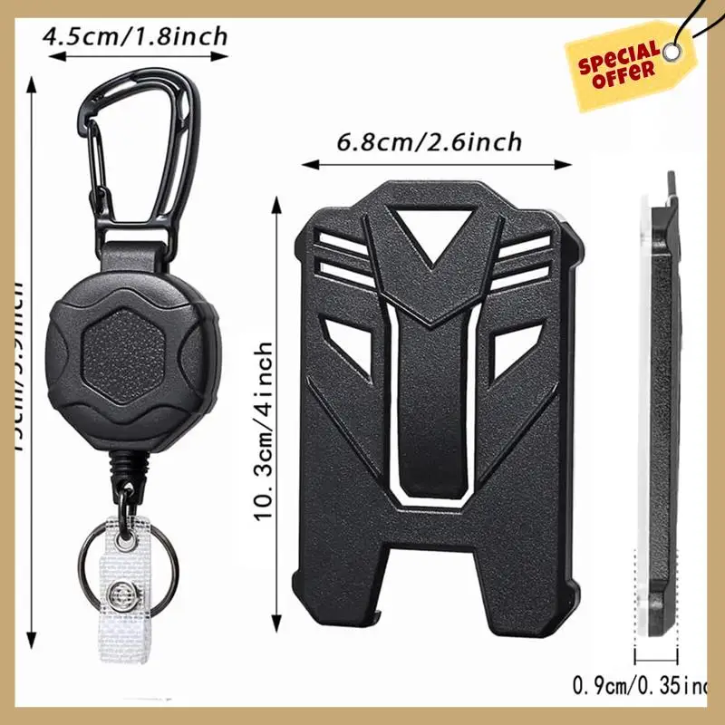 Suporte de crachá retrátil e mosquetão resistente, chaveiro, carretel de crachá de identificação tático com rolamento de cabo retrátil de 32 polegadas, fácil de usar