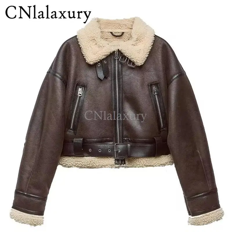 CNlalaxury 2023 Autumn Winter New Women Integration Of Fur And Fur Jacket Overcoat Coat Zipper Warm Chic Comfort