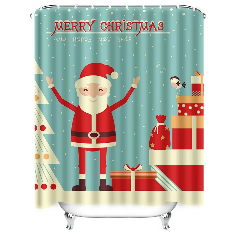 TU Tenda da doccia natalizia Decorazioni festive per le vacanze Set da bagno di buon Natale Sfondo in tessuto impermeabile