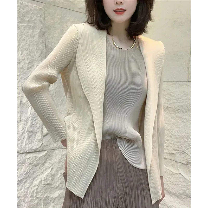 Coreano senhora moda manga longa terno outwear 2025 femme novos plissados por favor blazer casaco superior outono feminino jaqueta de lazer avançado