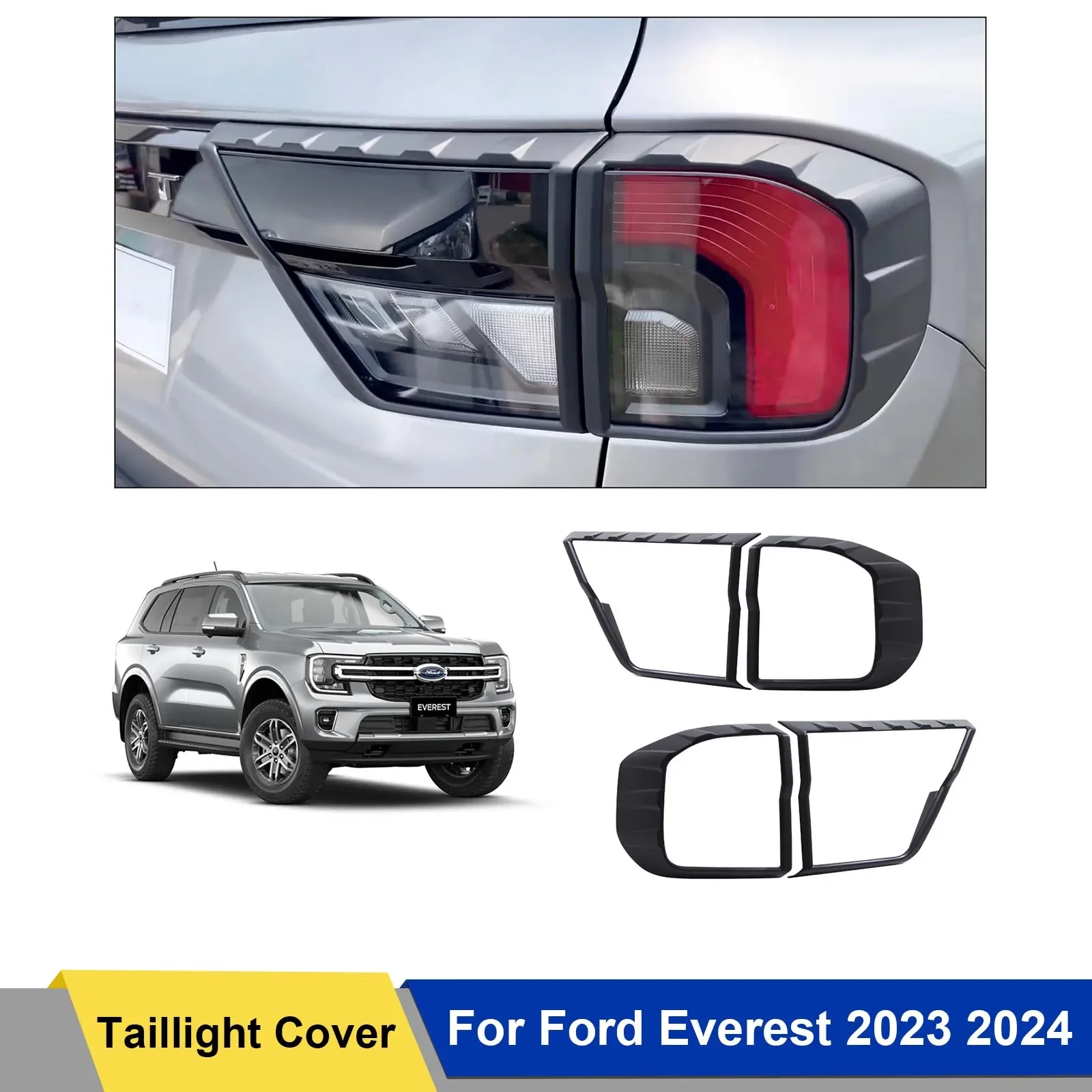 2PCS/SET Matte Black Taillight Tail Lights Cover Rear Light Cover Protection For Ford Everest  2023 2024 4X4 Car Accessories