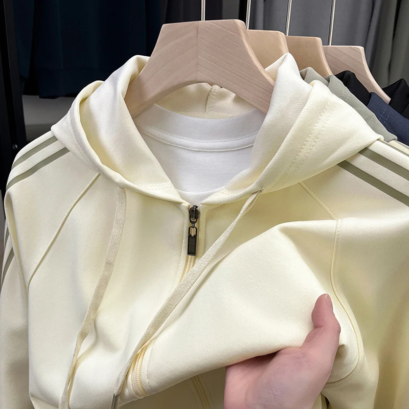 الراقية الأمريكية الوزن الثقيل البلوز البلوز سترة الرجال الربيع/الخريف العلامة التجارية الجديدة العصرية فضفاضة مقنعين رداء علوي غير رسمي