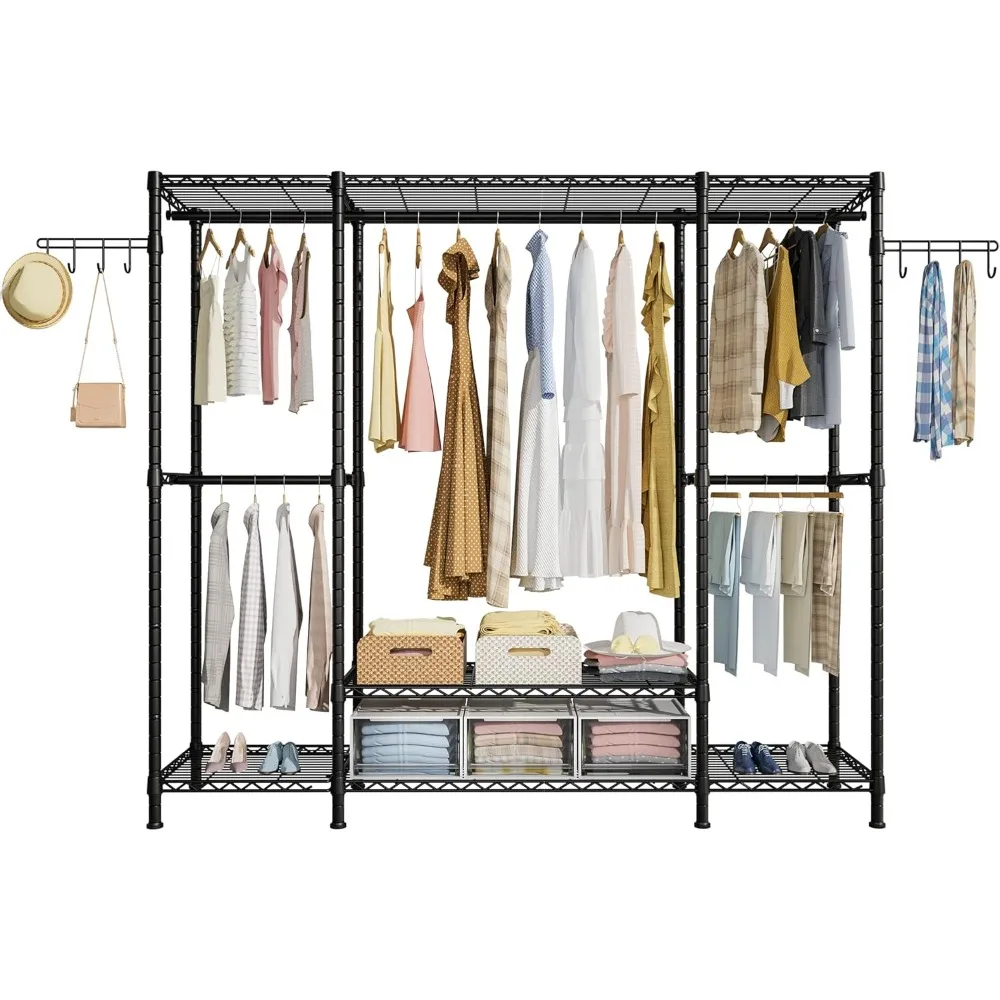 E3 Heavy Duty Garment Rack, 4 Tiers Freestanding Closet Organizer System with 5 Shelves, Metal Closet Organizer