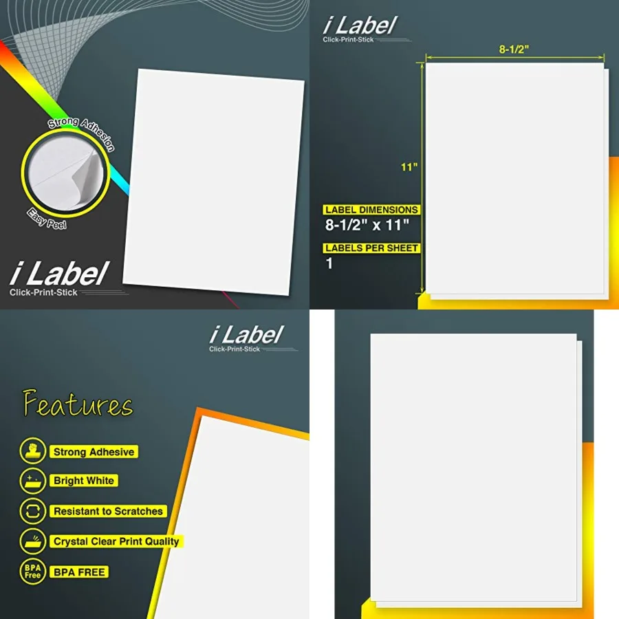 

8.5 x 11 Full Sheet Label Sticker Paper for Laser Inkjet Printers with High-Quality Adhesive and Smudge-Resistant Finish Ideal