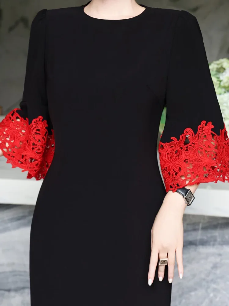 فساتين سهرة أنيقة برقبة دائرية وأكمام 3/4 فستان طويل مثير للمشاهير رائع عالي الجودة للحفلات الراقصة للنساء حسب الطلب