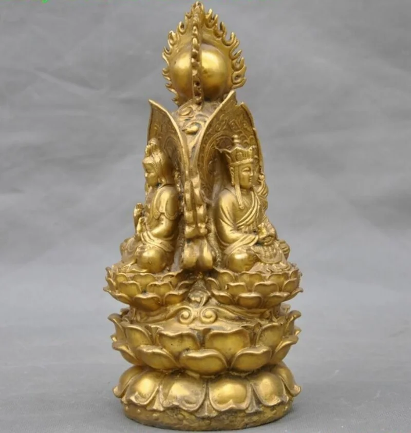 China brass Buddhism lotus Western three saint guanyin sakyamuni buddha statue