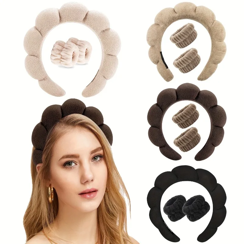 

Spa Sponge Headband Washing Face Wristband Set, Face Wash Headband, Skincare Headbands for Makeup Removal, Shower, Hair