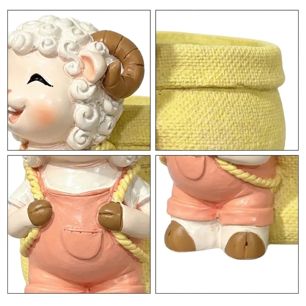 Cute Lamb Resin Flowerpot Cartoon Sheep For Succulent Drain Hole Design Desktop Plant Holder For Home Office Tabletop Decoration