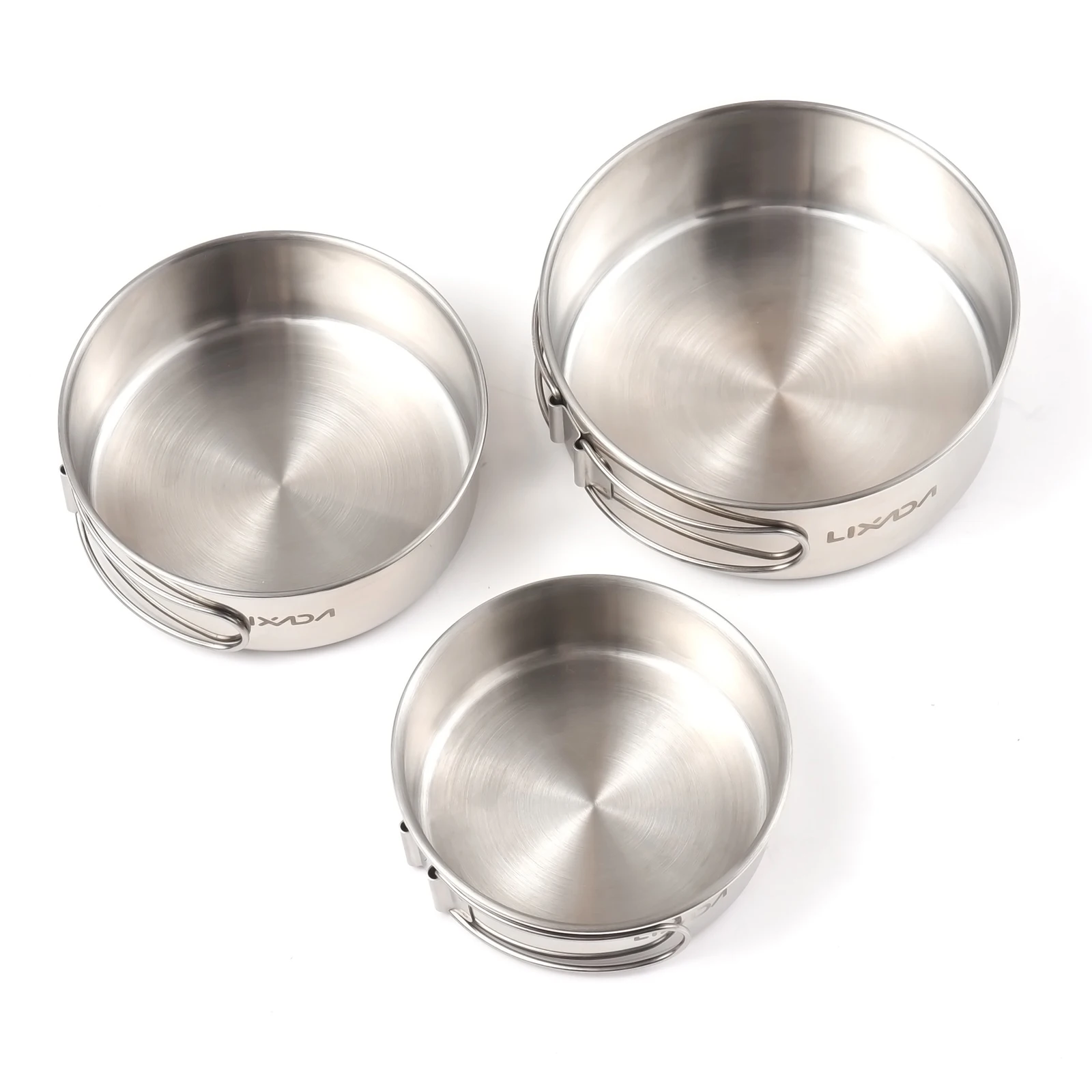 

3pcs Stainless Steel Combination Cookware Set Camping Kitchenware Pan Pot with Folding Handle