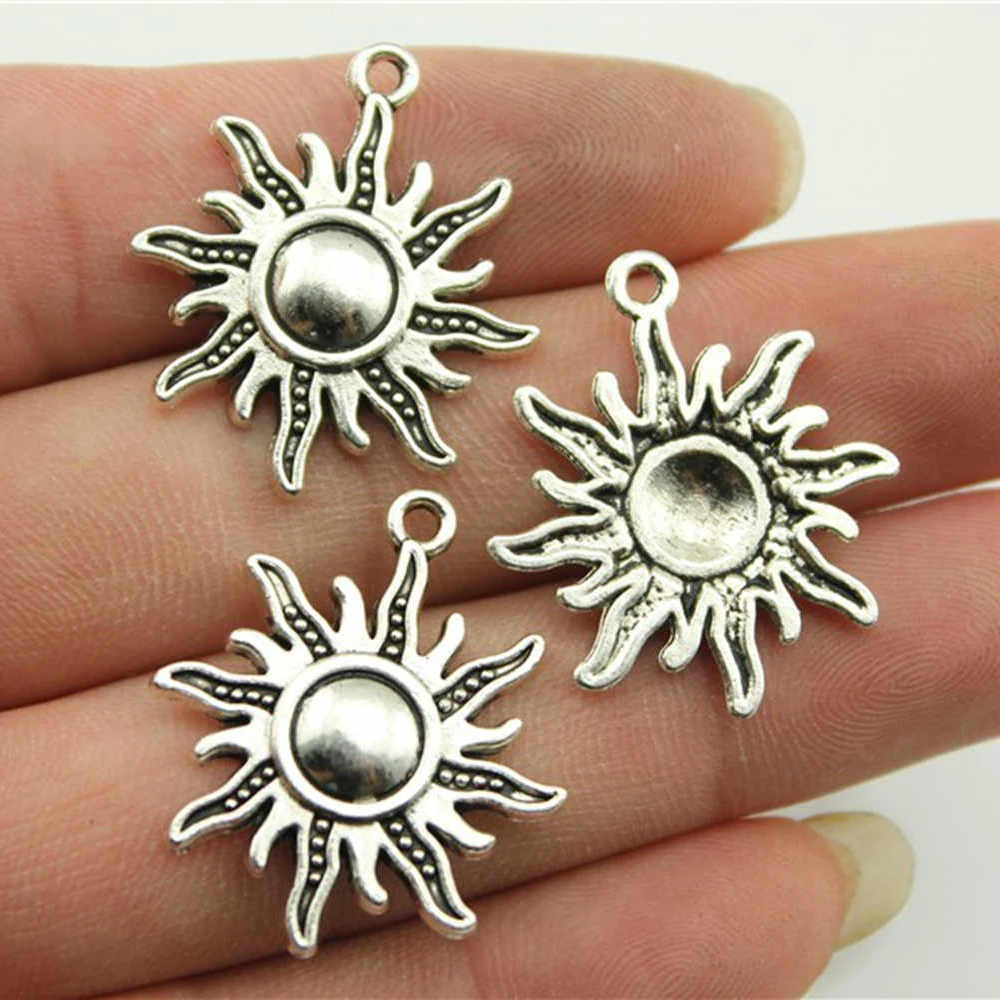 10 sztuk 28x25mm 3 kolory antyczne złoto antyczne srebro kolor antyczny brąz słońce Charms słońce zawieszki Charms do tworzenia biżuterii — zdjęcie 3