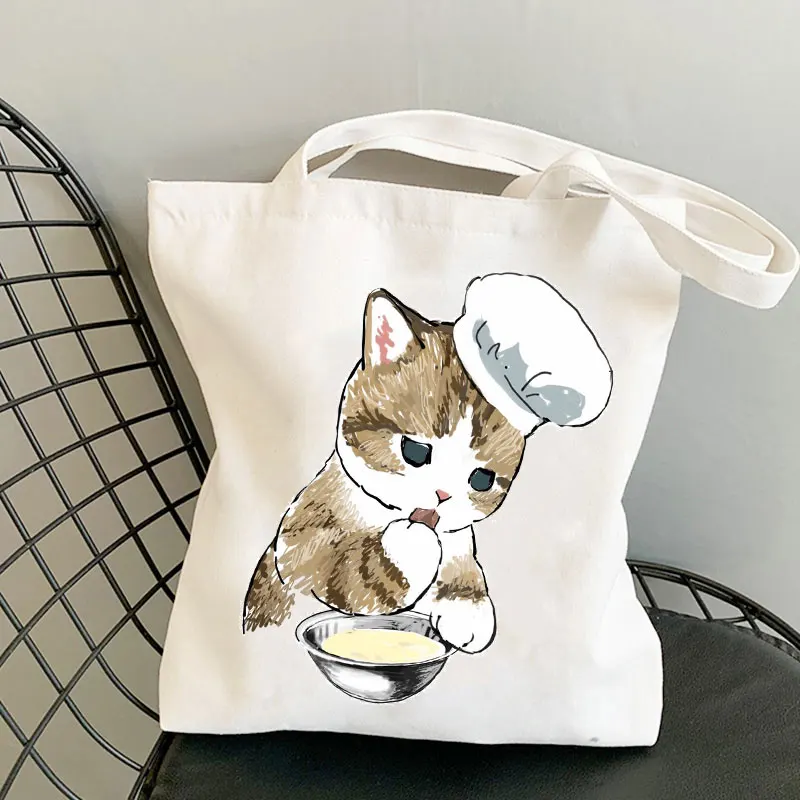 Bolsos de lona Kawaii Cats para niñas, bolso de compras, bolso de mano de moda, bolsos de hombro informales, bolso de compras