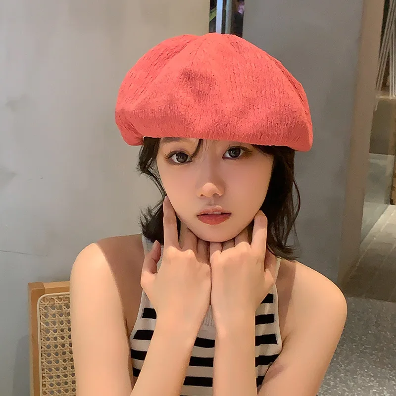 Simple Texture Grain Beret Women\'s Summer Hat New Women Berets Vintage French Top Painter Hat Beret Women Cap Pink Cap Gorras 모자