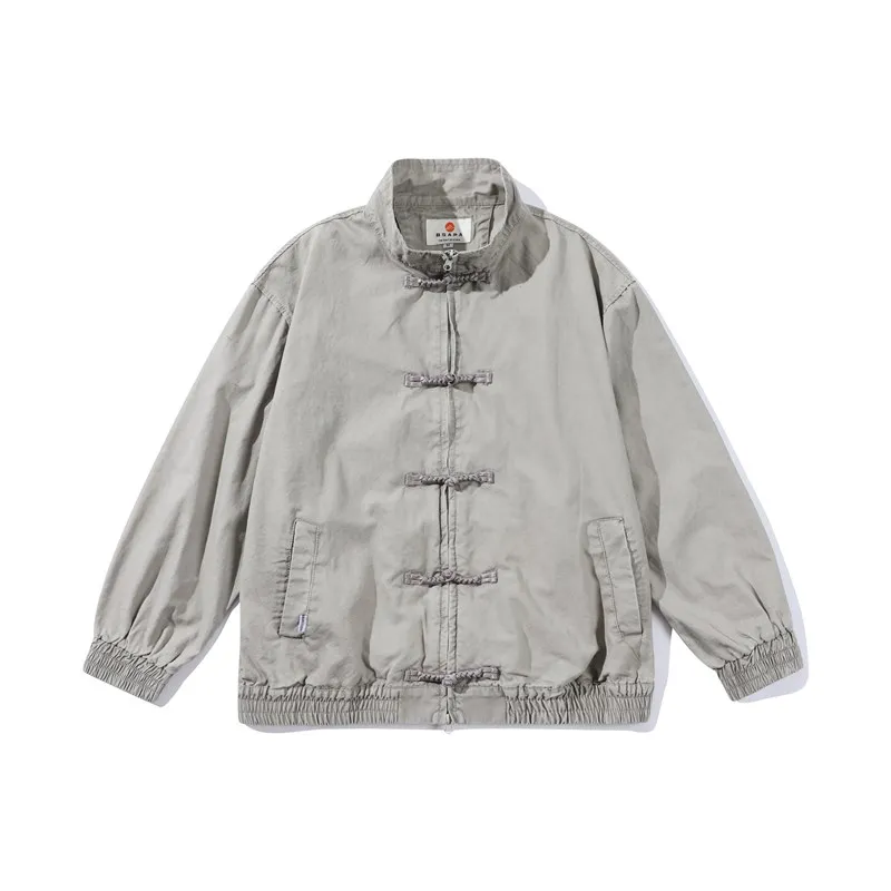 

Spring Autumn New Chinese Sle Button Loose Casual T-irt Sle Stand Collar Jaet for Men And Women Trendy Brand Clothing