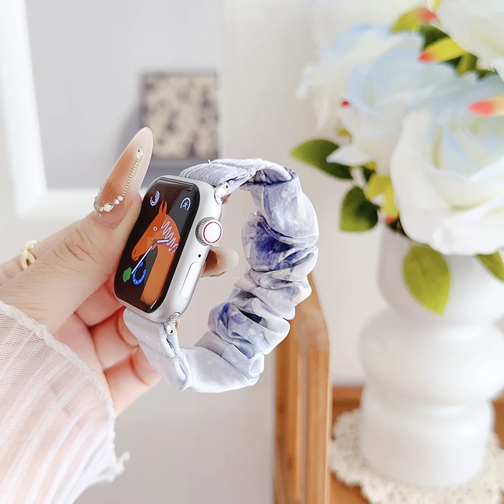 حزام Scrunchie لساعة Apple 38 مم 40 مم 41 مم 42 مم (iWatch 10) سوار حلقة مرن مطبوع لسلسلة iWatch 10/9/SE