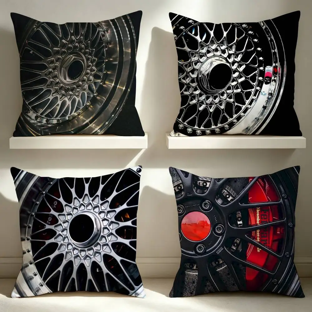 Vintage Car Alloy Rim Wheel  Square Double-Sided Printed Pillow Case Sofa Cushion Cover Bedroom Bedside Decor