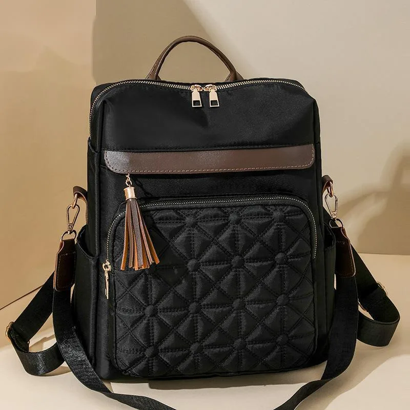 Quilted Embroidery Backpack For Women 2024 New Korean Style Versatile Large Capacity Water-Resistant Leather Shoulder Bags