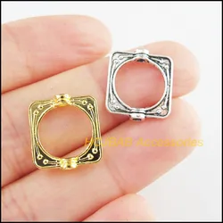 40Pcs Tibetan Silver Tone & Gold Color Flower Square Circle Spacer Beads Connectors 14x15.5mm