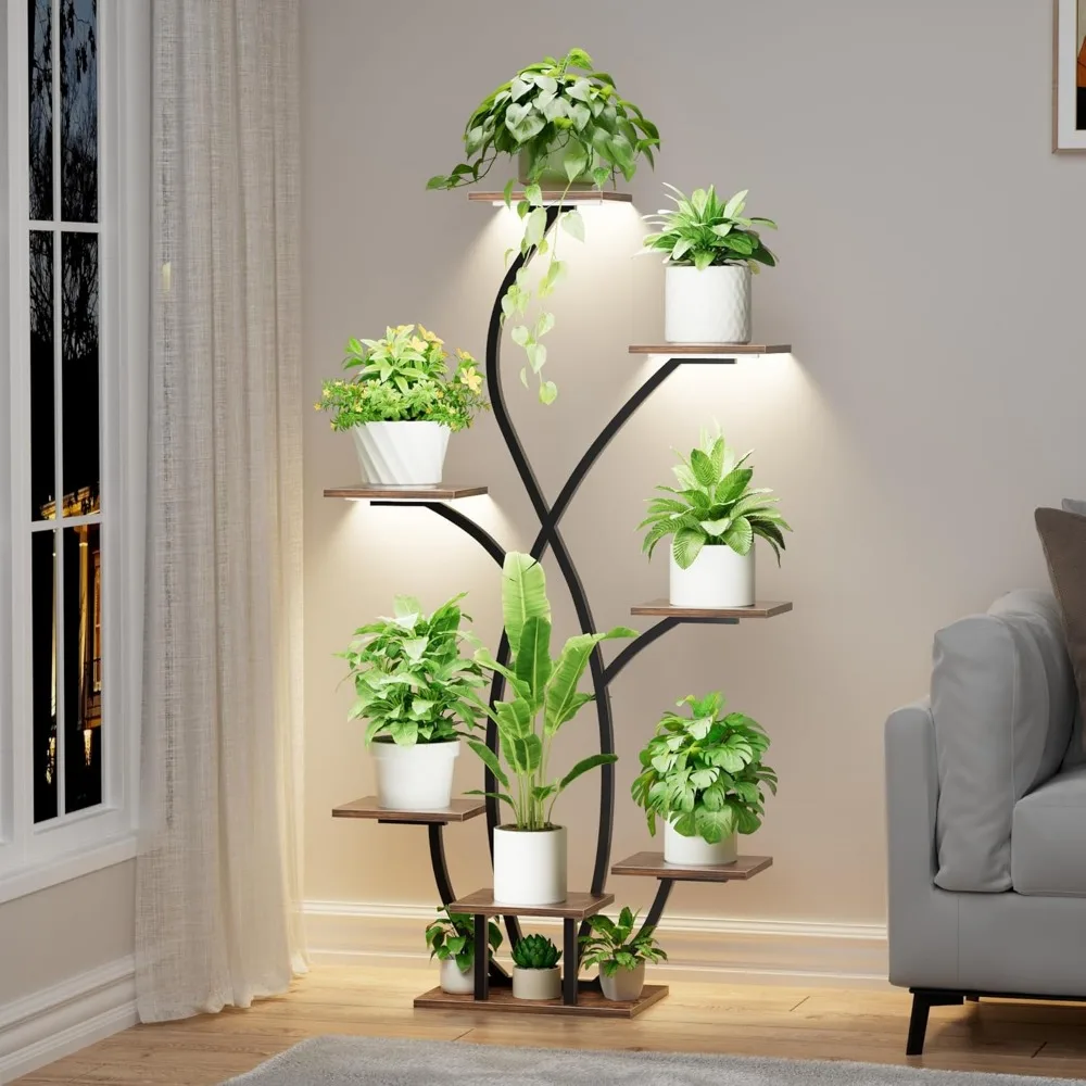 support pour plantes d'intérieur avec lumière de croissance, supports pour plantes d'intérieur de 55 pouces, étagère pour plantes d'intérieur à 7 niveaux, plante en forme de fleur