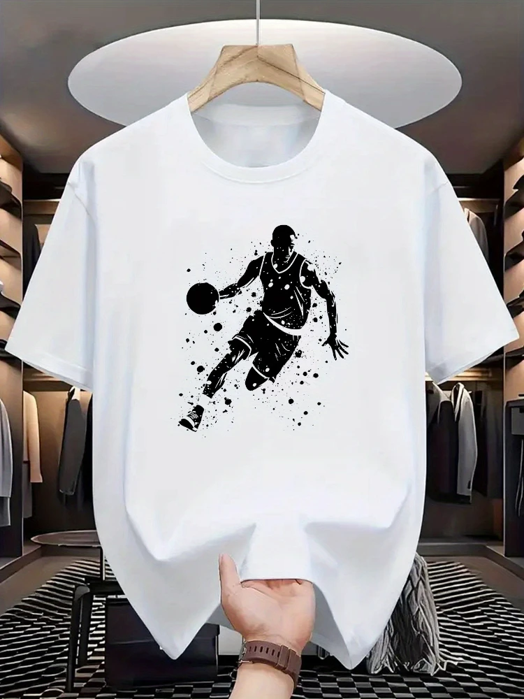 

[Regular fit basketball printed T-shirt] Men's basketball pattern 100% cotton round neck printed T-shirt.