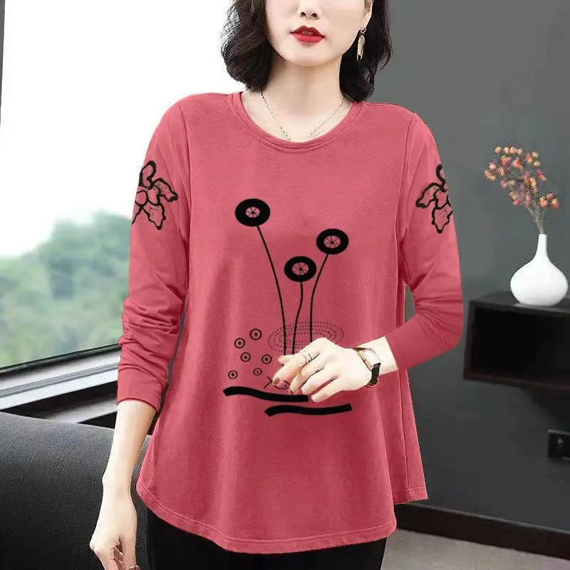 

Plus Size Printing Loose T Shirts Spring Autumn New Long Sleeve O-Neck All-match Casual Tops Tees Vintage Casual Women Clothing