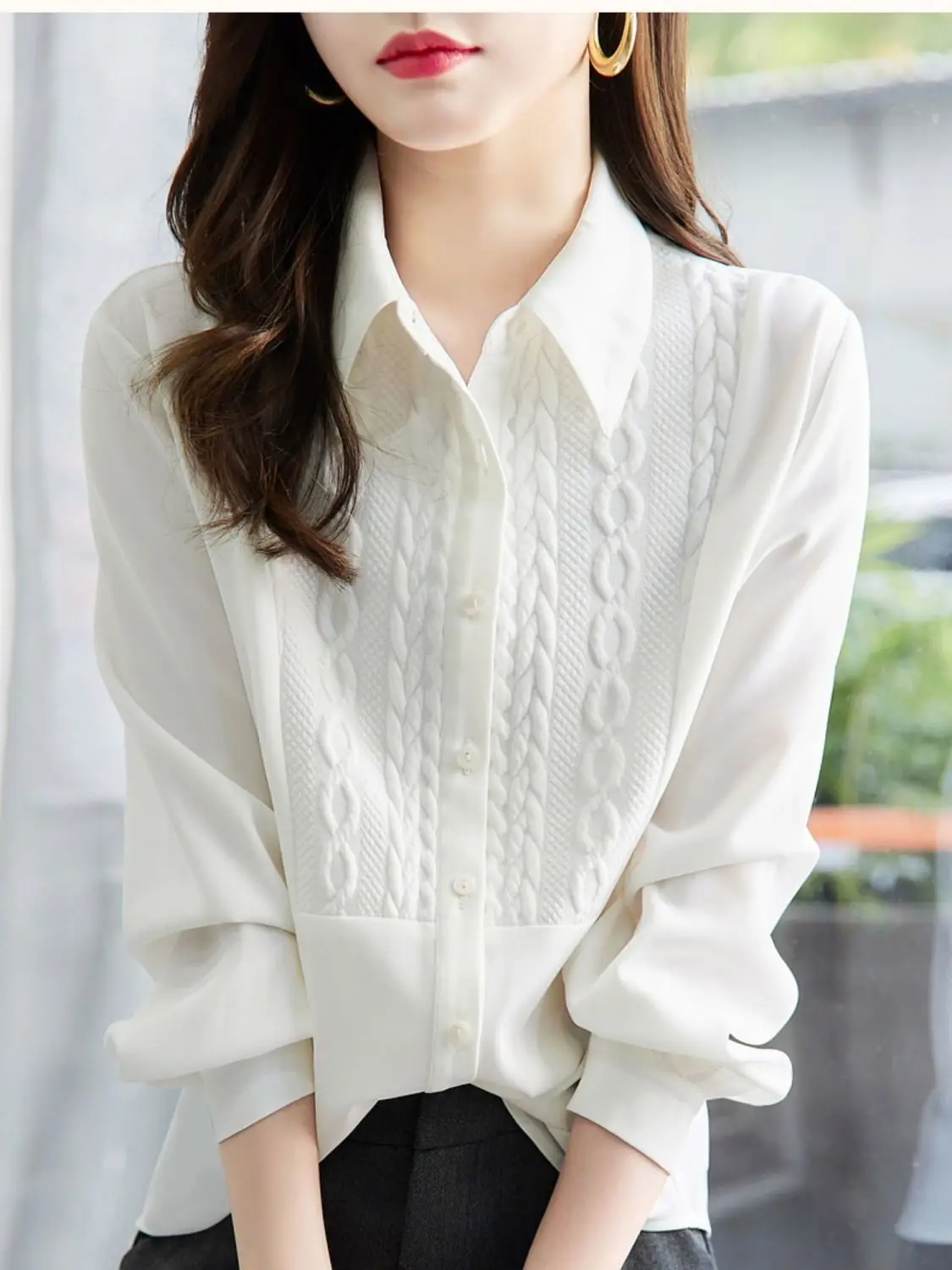 2024 New White Long Sleeved Patchwork Design High-end Niche Temperament Shirt for Women Early Autumn New White Shirt for Women