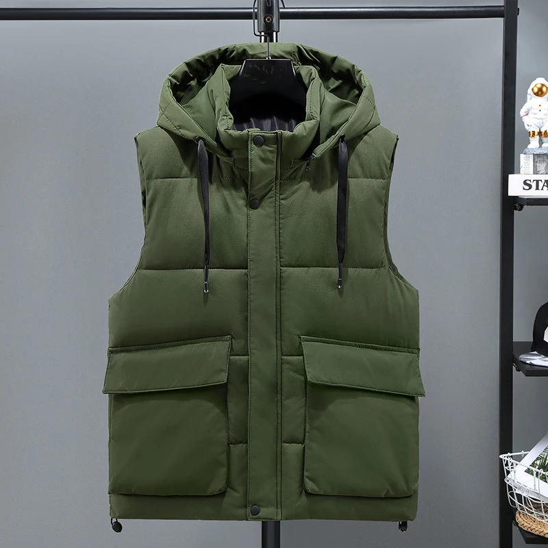 Plus Size 10XL 11XL Men\'s Vest Jacket Winter Waterproof Warm Sleeveless Men Jacket Fashion Hooded Casual Vest Thicken Waistcoat