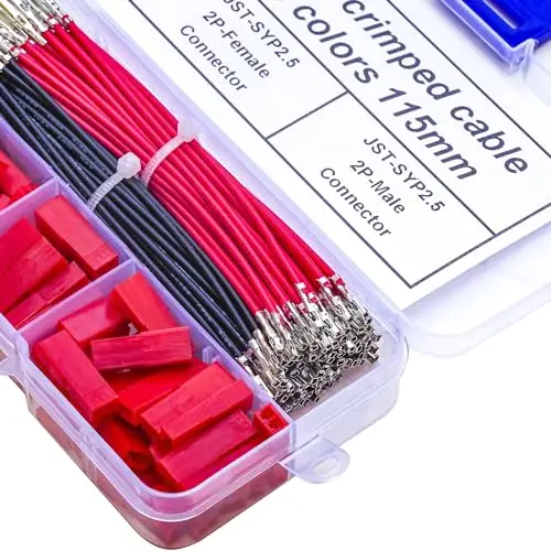 

2.5mm Pitch JST-SYP 2.54 Male & Female Connector with 22AWG Pre-Crimped Extension Cables Red Plug 2 Pin for Electronics DIY