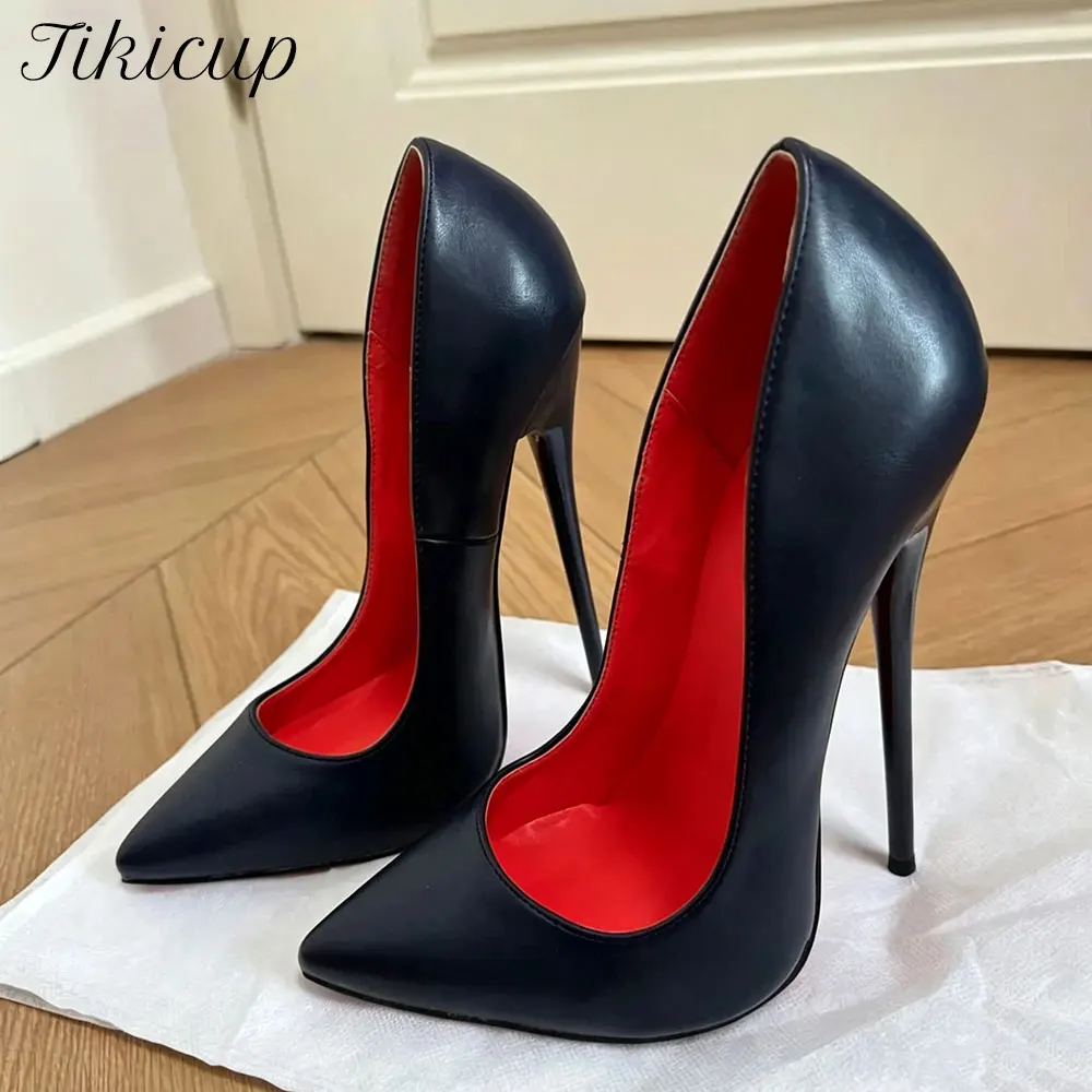 Zapatos de Tacón Ultra Alto de 14/16 cm Hechos a Mano, Color Azul Oscuro Mate, Punta en Pico, Estilo Stiletto, para Pole Dance, Pasarela, Cosplay, Fiestas Nocturnas, para Hombre
