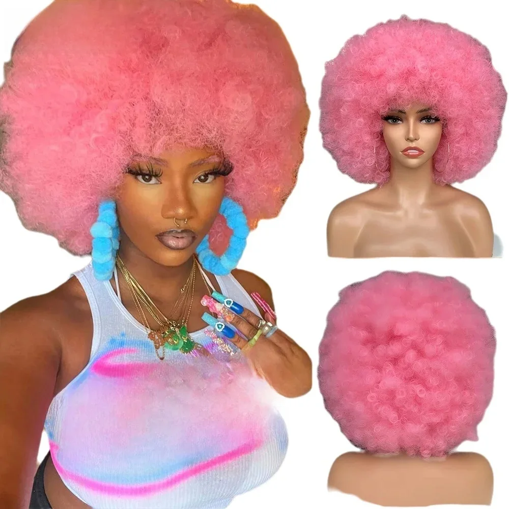 

Женские короткие афро-кудрявые вьющиеся парики для чернокожих женщин. Огромные надувные и мягкие натуральные синтетические парики премиум-класса для Csplay.